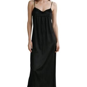 Vintage Gilead Maxi Nightgown Sleeveless Lace Trim Pleated Mesh Black Large